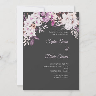Boho White Floral Winter Shadow Gray Wedding Invitation