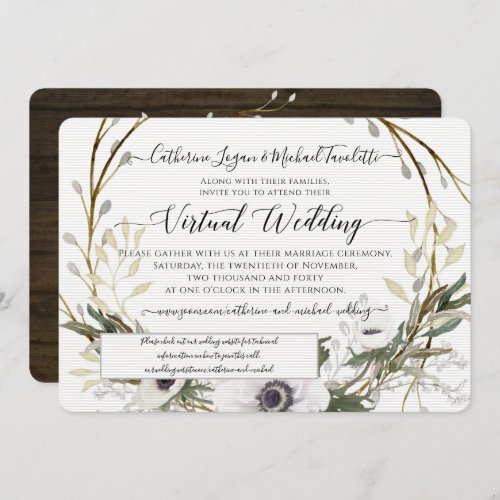 BOHO White Floral Wreath Rustic Virtual Wedding Invitation