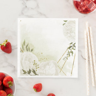 Boho white flowers green leaves botanical paper di dinner napkins