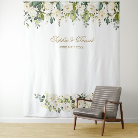 Boho White Flowers Wedding Photo Booth Backdrop