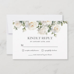 Boho White Ivory Roses Floral Greenery Wedding RSVP Card