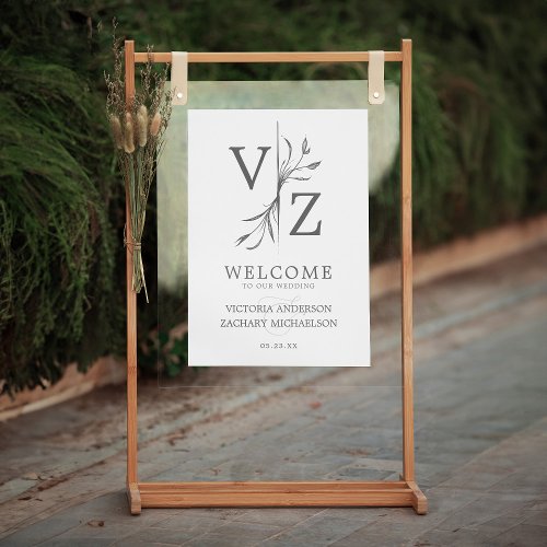 Boho White Leaf Monogram Wedding Welcome Sign