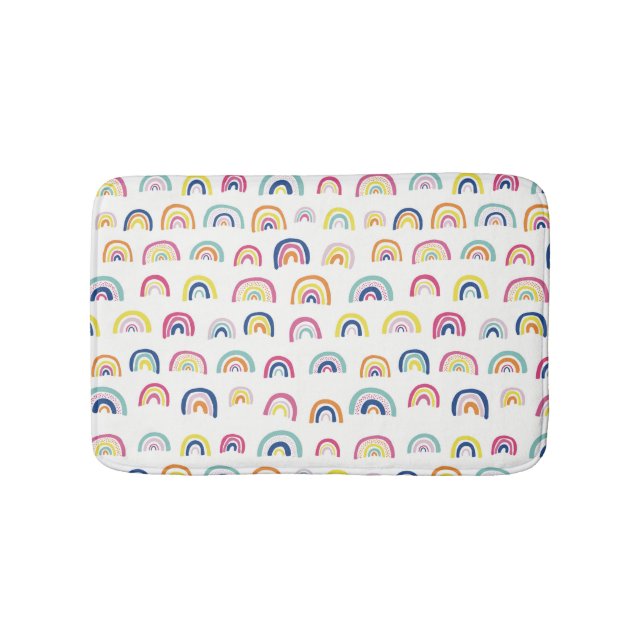 Boho White Multi Rainbow Bath Mat (Front)