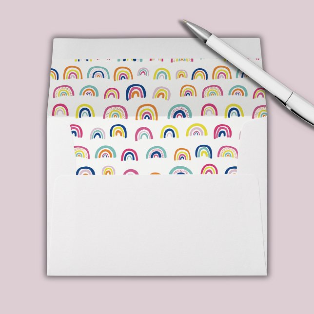 Boho White Multi Rainbow Envelope (Rainbow pattern lined envelope)