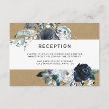 Boho White Navy Peony Kraft Wedding Reception