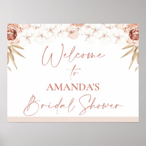Boho White Orchards Palm Bridal Shower Welcome Poster