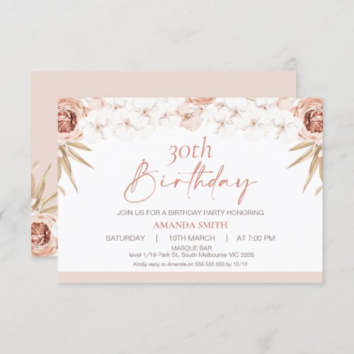 Boho White Orchards Palm Leaf 30th Birthday Invitation