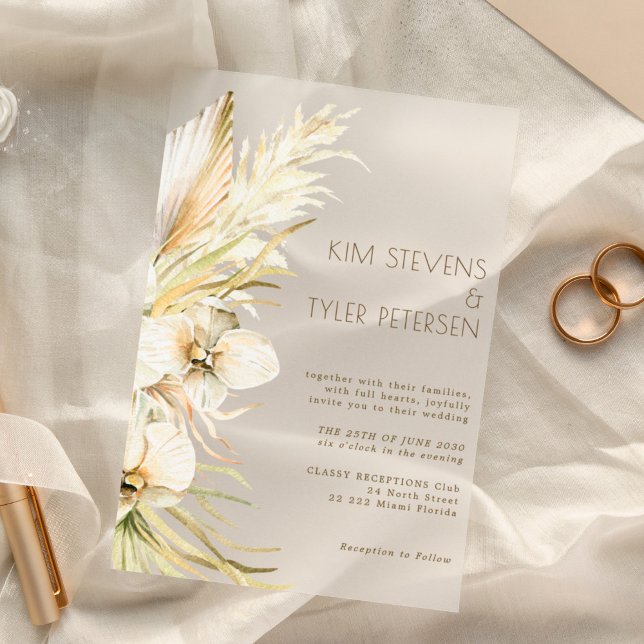 Boho white orchid floral botanical wedding acrylic invitations (Creator Uploaded)