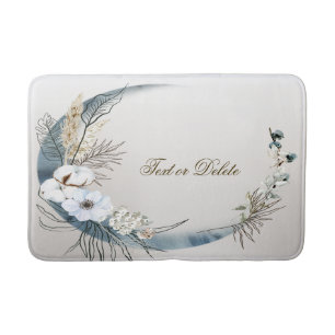 Boho White Orchid Flowers Blue Moon Elegant Bath Mat