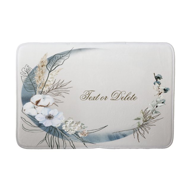 Boho White Orchid Flowers Blue Moon Elegant Bath Mat (Front)