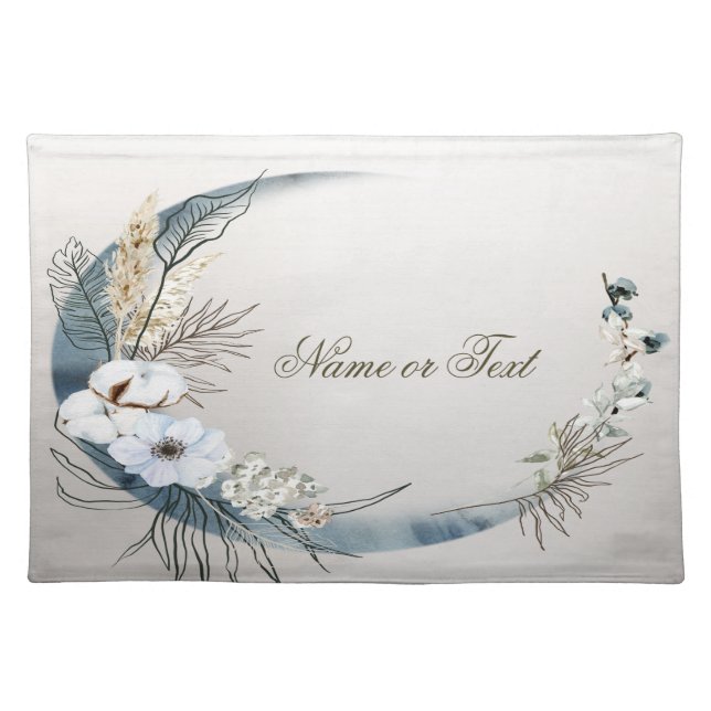 Boho White Orchid Flowers Blue Moon Elegant Cloth Placemat (Front)