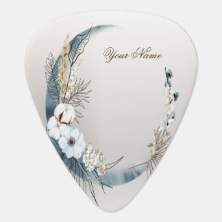 Boho White Orchid Flowers Blue Moon Elegant Guitar Pick