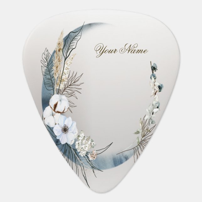 Boho White Orchid Flowers Blue Moon Elegant Guitar Pick (Front)