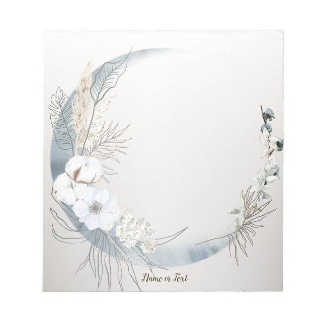 Boho White Orchid Flowers Blue Moon Elegant Notepad (Front)