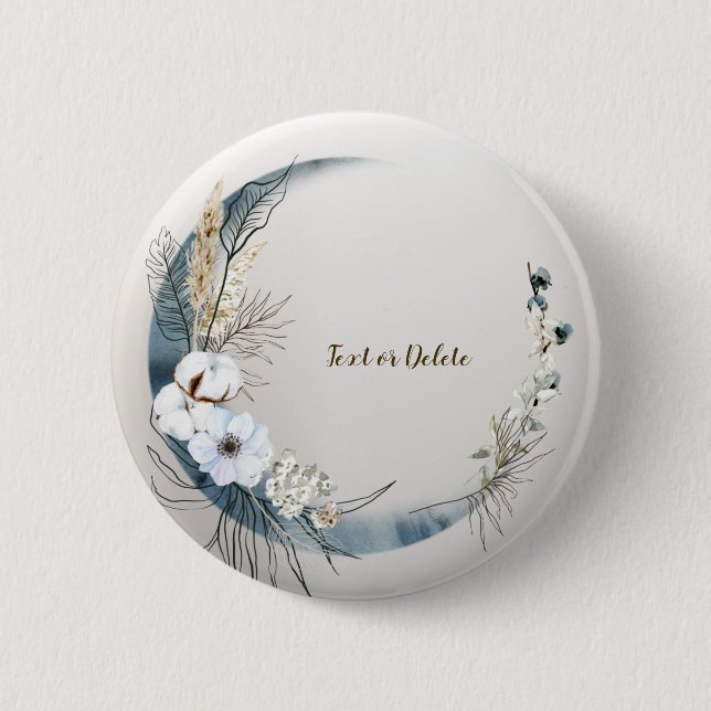 Boho White Orchid Flowers Blue Moon Elegant Party Button (Front)