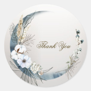 Boho White Orchid Flowers Blue Moon Elegant Party Classic Round Sticker