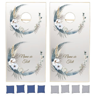 Boho White Orchid Flowers Blue Moon Elegant Party Cornhole Set