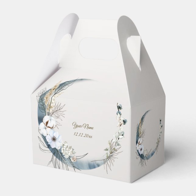 Boho White Orchid Flowers Blue Moon Elegant Party Favor Boxes (Front Side)