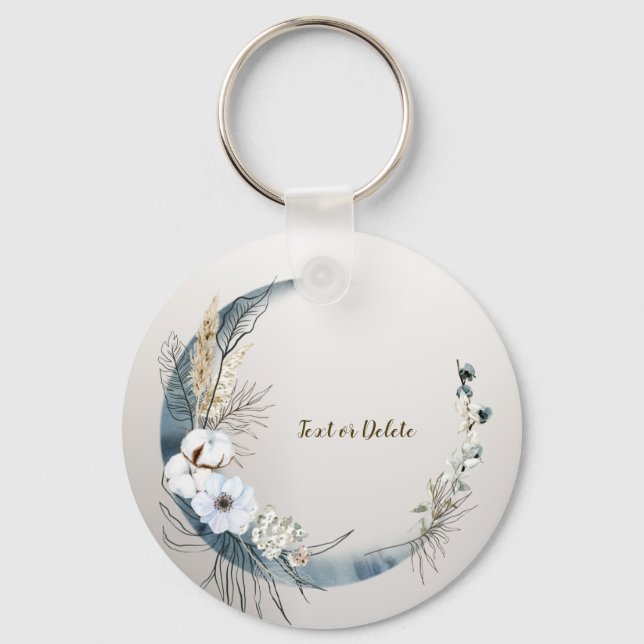 Boho White Orchid Flowers Blue Moon Elegant Party Keychain (Front)