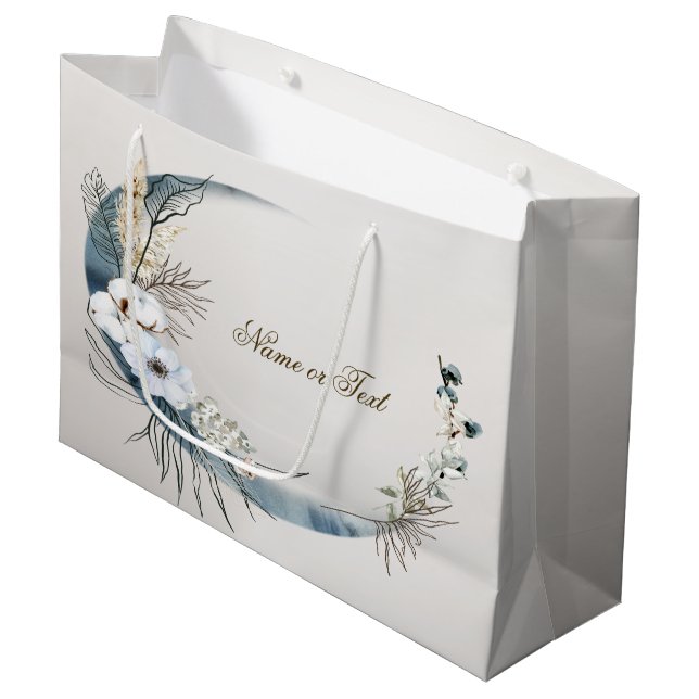Boho White Orchid Flowers Blue Moon Elegant Party Large Gift Bag (Front Angled)