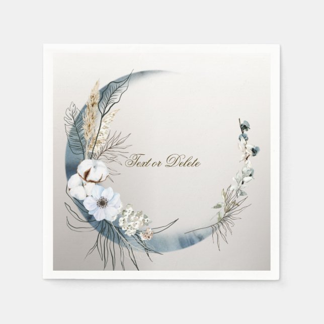 Boho White Orchid Flowers Blue Moon Elegant Party Napkins (Front)