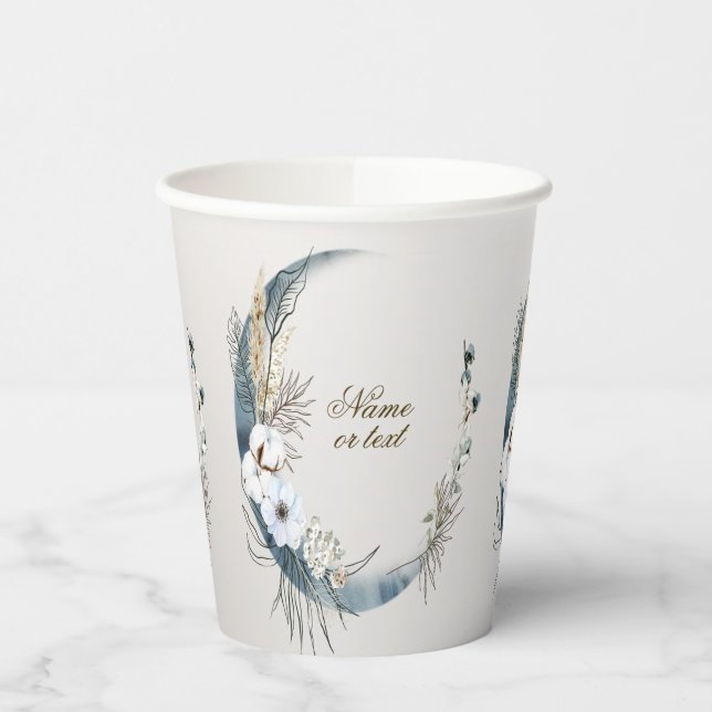 Boho White Orchid Flowers Blue Moon Elegant Party Paper Cups (Left)