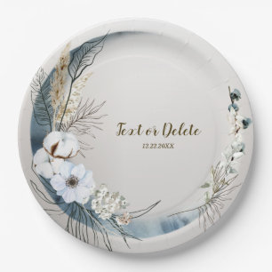 Boho White Orchid Flowers Blue Moon Elegant Party Paper Plates
