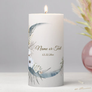 Boho White Orchid Flowers Blue Moon Elegant Party Pillar Candle