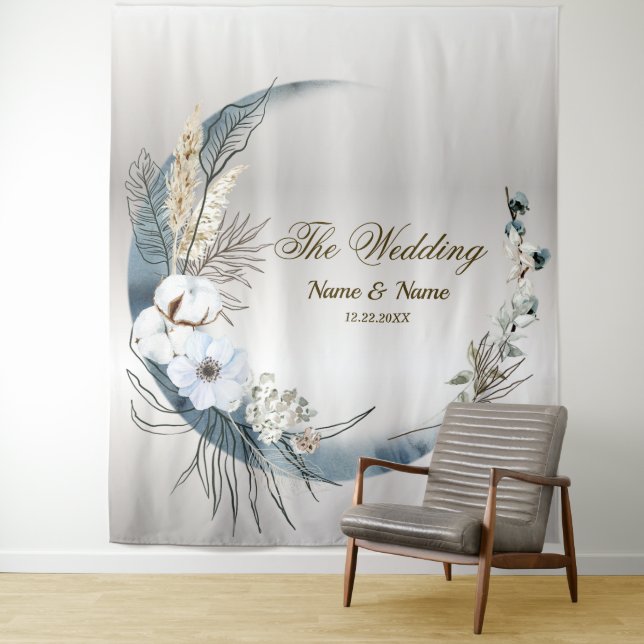 Boho White Orchid Flowers Blue Moon Elegant Party Tapestry (In Situ)