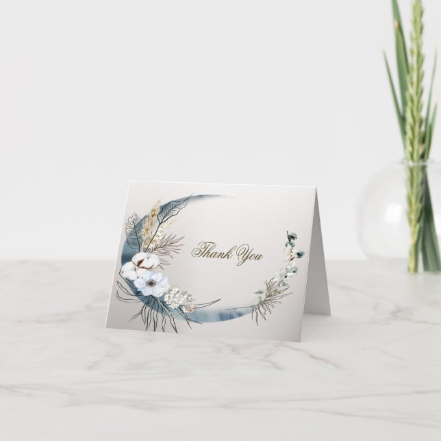 Boho White Orchid Flowers Blue Moon Elegant Party Thank You Card (Front)
