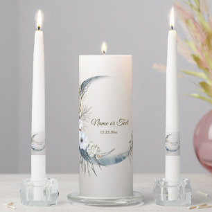 Boho White Orchid Flowers Blue Moon Elegant Party Unity Candle Set