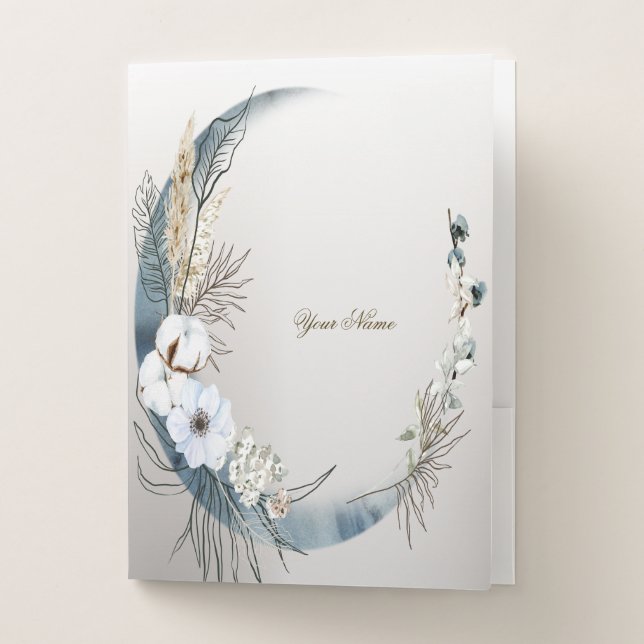 Boho White Orchid Flowers Blue Moon Elegant Pocket Folder (Front)
