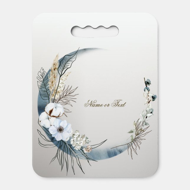 Boho White Orchid Flowers Blue Moon Elegant Seat Cushion (Front Vertical)