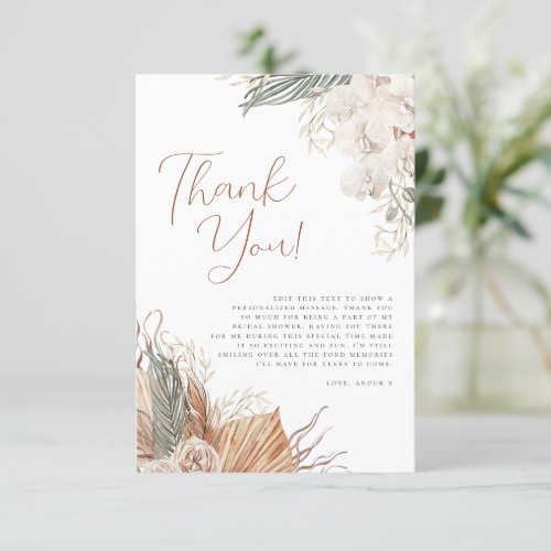 Boho White Orchid  Pampas Grass Bridal Shower Thank You Card