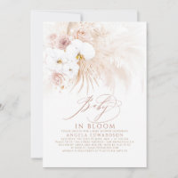 Boho White Orchids Bloom Pampas Grass Baby Shower Invitation