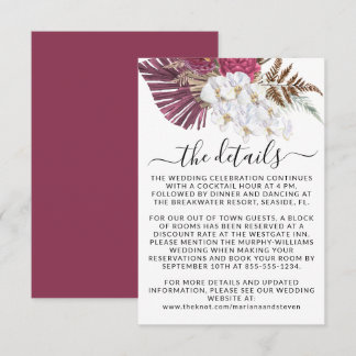 Boho White Orchids Blush Burgundy Floral Wedding E Enclosure Card