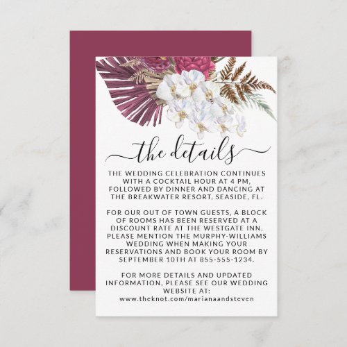 Boho White Orchids Blush Burgundy Floral Wedding E Enclosure Card