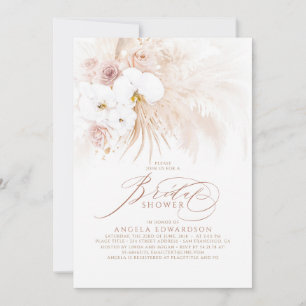 Boho White Orchids Pampas Grass Bridal Shower Invitation
