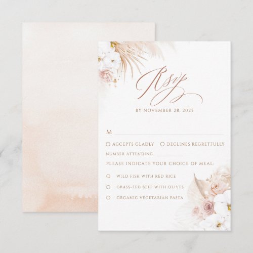 Boho White Orchids Pampas Grass Wedding RSVP Card