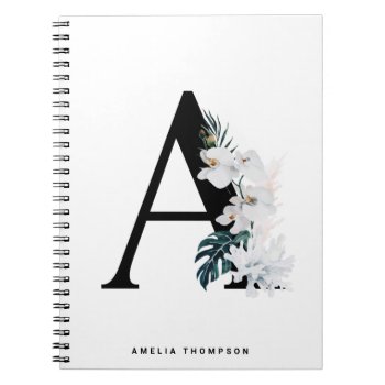 Boho White Orchids Tropical Letter A Monogram Notebook by KeikoPrints at Zazzle