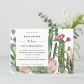 BOHO WHITE PINK FLORAL CACTUS FOLIAGE BABY SHOWER INVITATION (Standing Front)