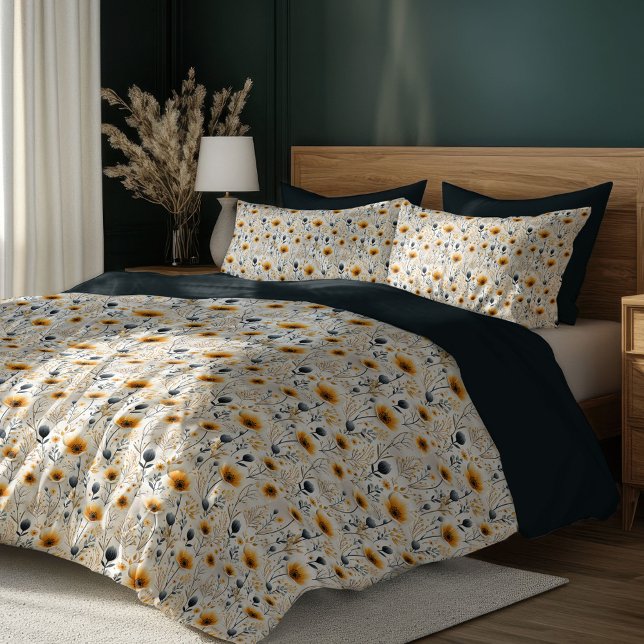 Boho white poppies and ivory wild flowers duvet cover (Boho white poppies and ivory wild flowers duvet cover)