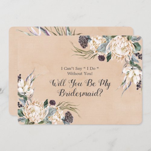 Boho White Protea Will You Be My Bridesmaid Invitation