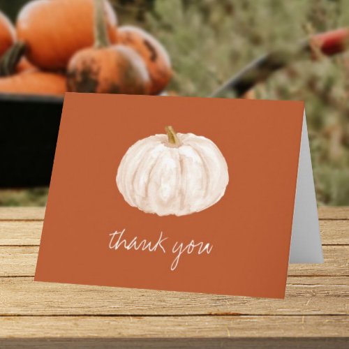 Boho White Pumpkin Fall Baby Shower Thank You Card