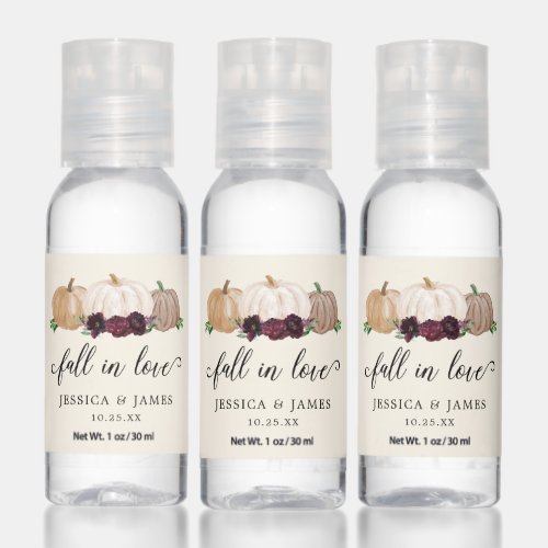 Boho White Pumpkin Fall In Love Wedding Hand Sanitizer