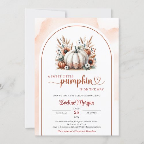 Boho white pumpkin terracotta copper pampas brown  invitation