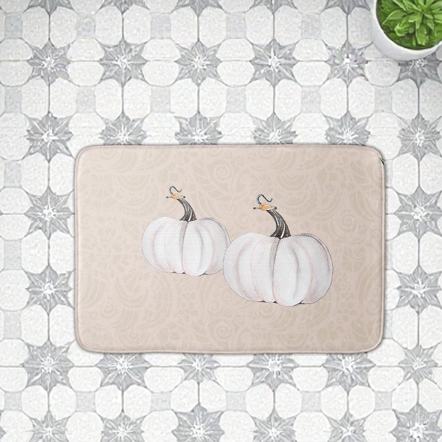 Boho White Pumpkin Watercolor Art  Bath Mat (Creator Uploaded)