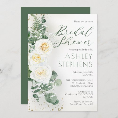 Boho White Rose Floral  Eucalyptus Bridal Shower  Invitation