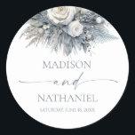 Boho White Rose Floral Flower Garden Wedding Classic Round Sticker<br><div class="desc">These are Boho White Rose Floral Flower Garden Wedding Party Favor Stickers!</div>