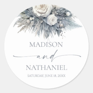 Boho White Rose Floral Flower Garden Wedding Classic Round Sticker